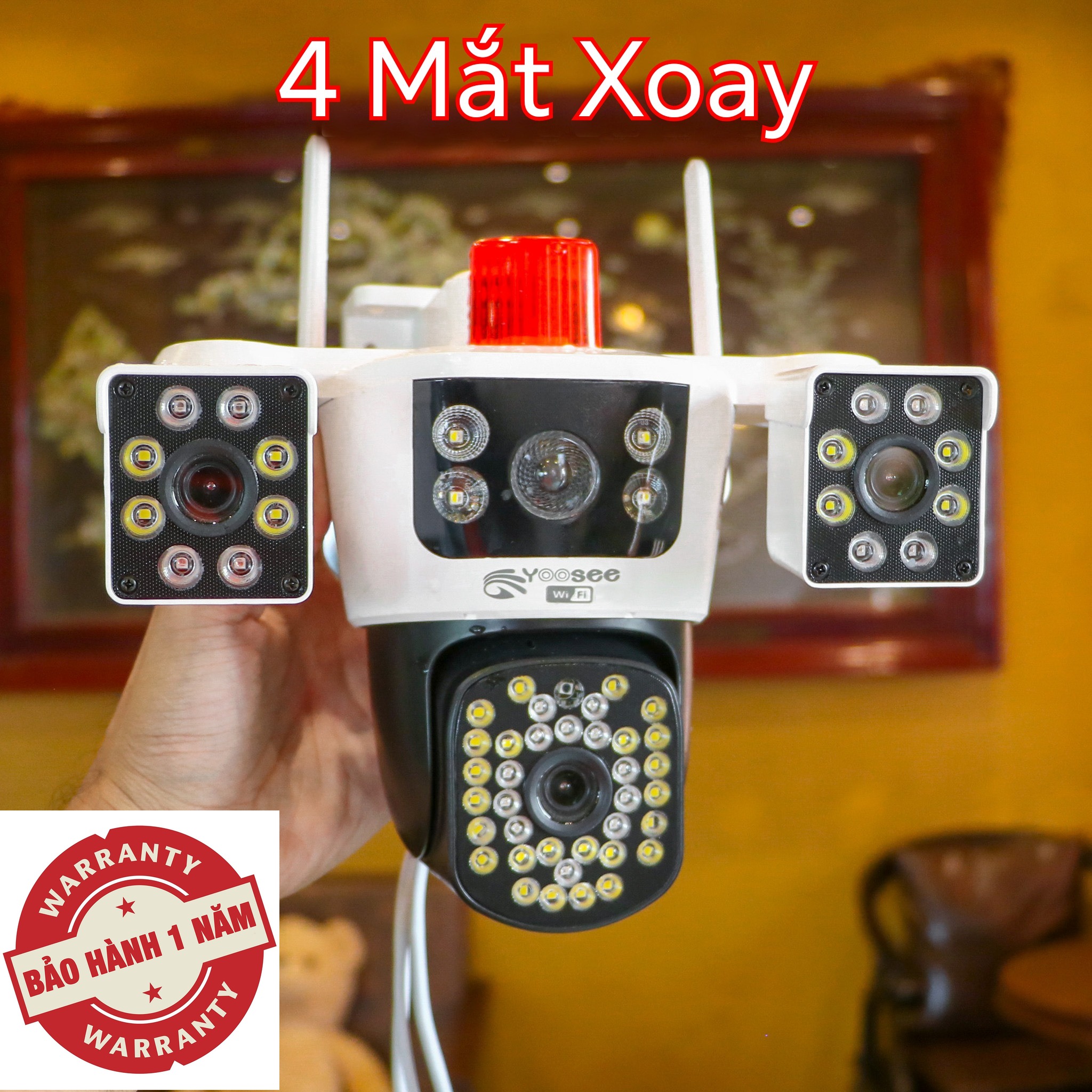 MẪU ĐẶC BIỆT- Siêu Camera Ngoài Trời Yoosee W950 ( 4 Mắt ) 3 Khung Hình, Xoay 360 Độ Quan Sát Toàn Cảnh, Có Hỗ Trợ Đàm Thoại 2 Chiều, Xem Ban Đêm Có Màu.