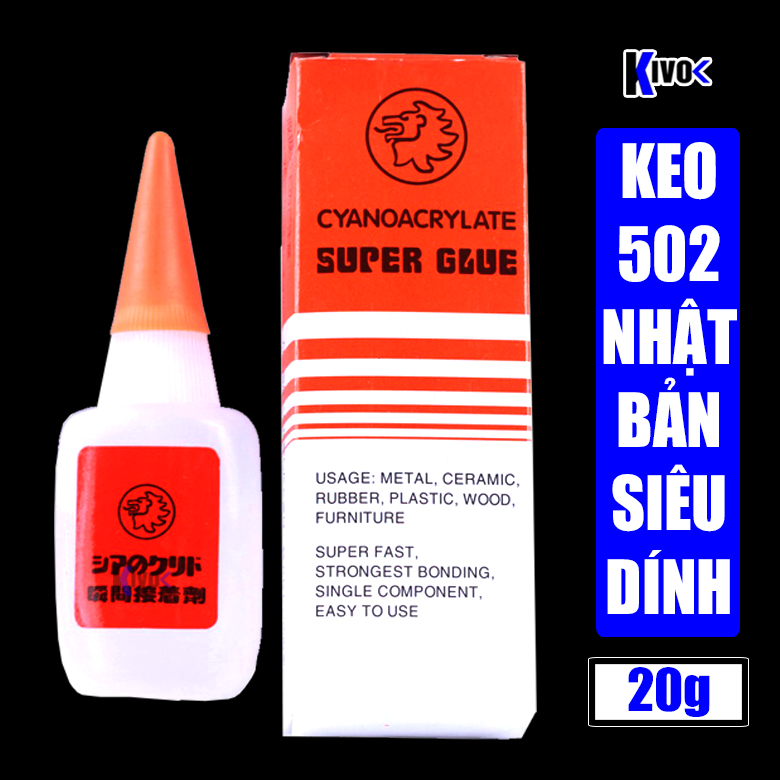 Keo Siêu Dính 502 Nhật Bản Siêu Cứng Siêu Dính 20g - Keo Dán Dày/ Keo Dán Gỗ/ Keo Dán Nhựa/ Keo Dán Mica / Keo Dính Sư Tử Cam Cyanoacrylate Mika - Keo Dán Sắt, Dán Kim Loại, Dán Gốm Sứ, Dán Nhựa, Dán Cao Su Chai Dạng Lỏng - Kivovi