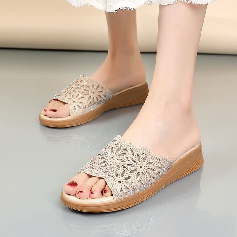 Dép quai ngang đế xuồng sang trọng đế cao 3.5cm (tặng mẹ, bà)