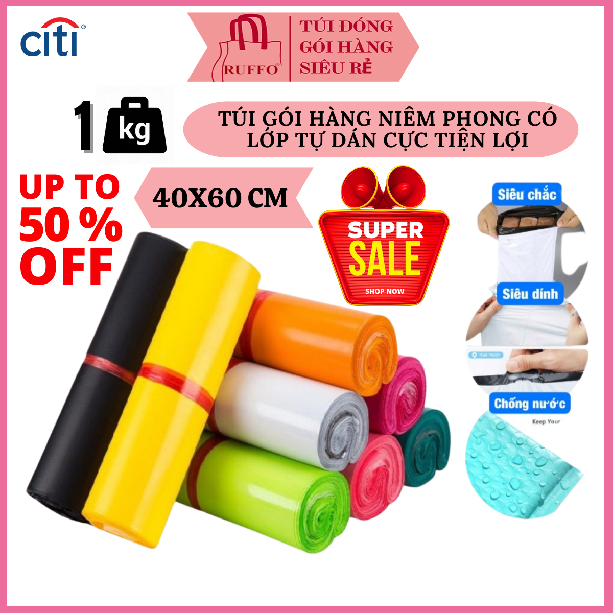 Túi Gói Hàng Niêm Phong Ruffo Có Lớp Tự Dán Size 40x60 cm - Bịch 1 Kg Hàng Cao Cấp Dày Dẻo Bền Dai Giá Rẻ