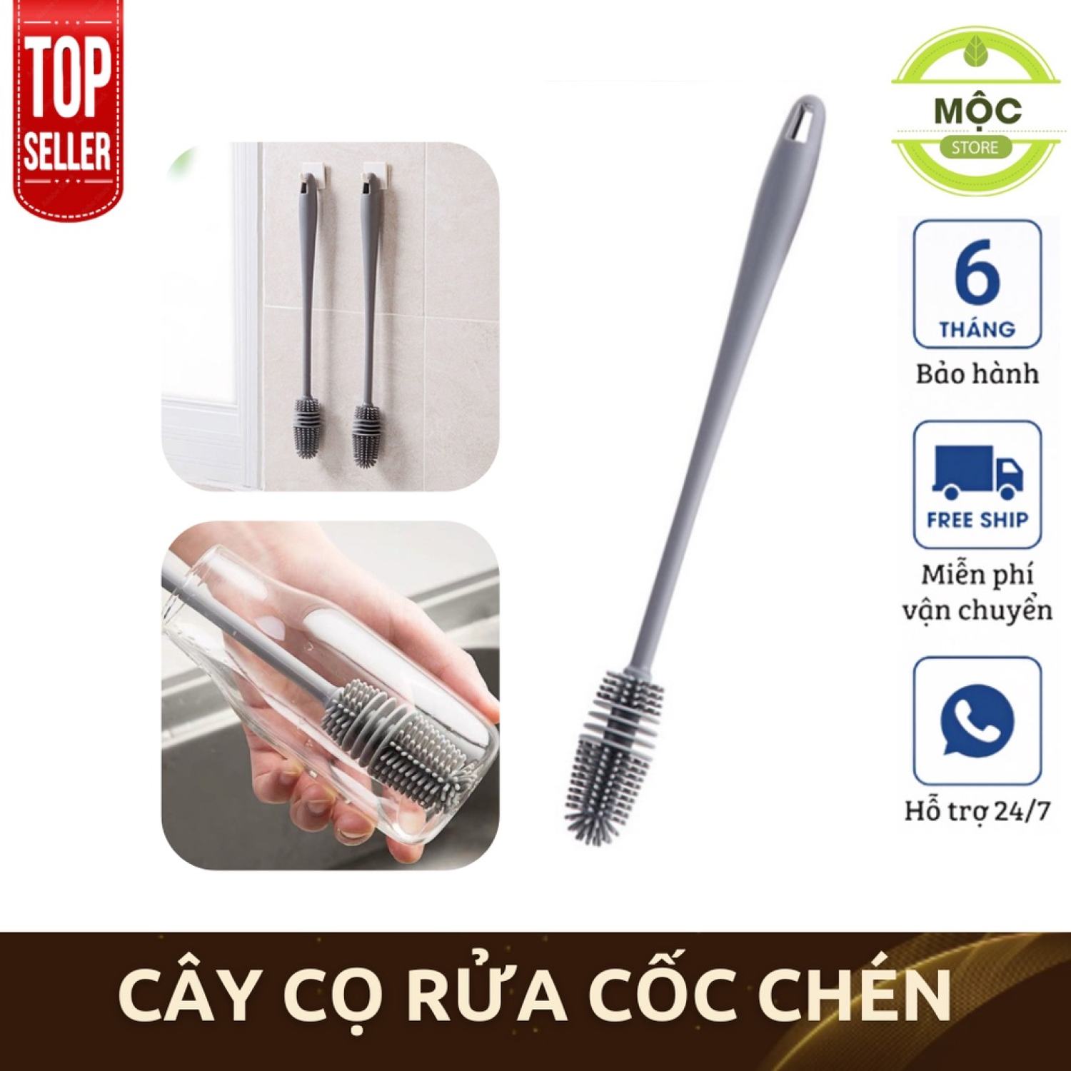 Cây cọ rửa cốc chén, chai lọ đa năng chất liệu silicon