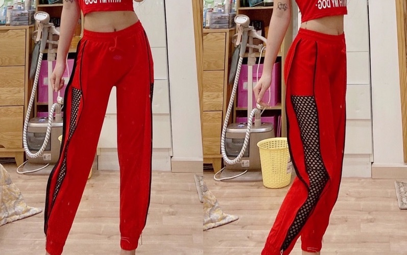 Quần jogger vải dù co giãn phối lưới 2 khoá kéo tập gym, yoga nữ cực chất