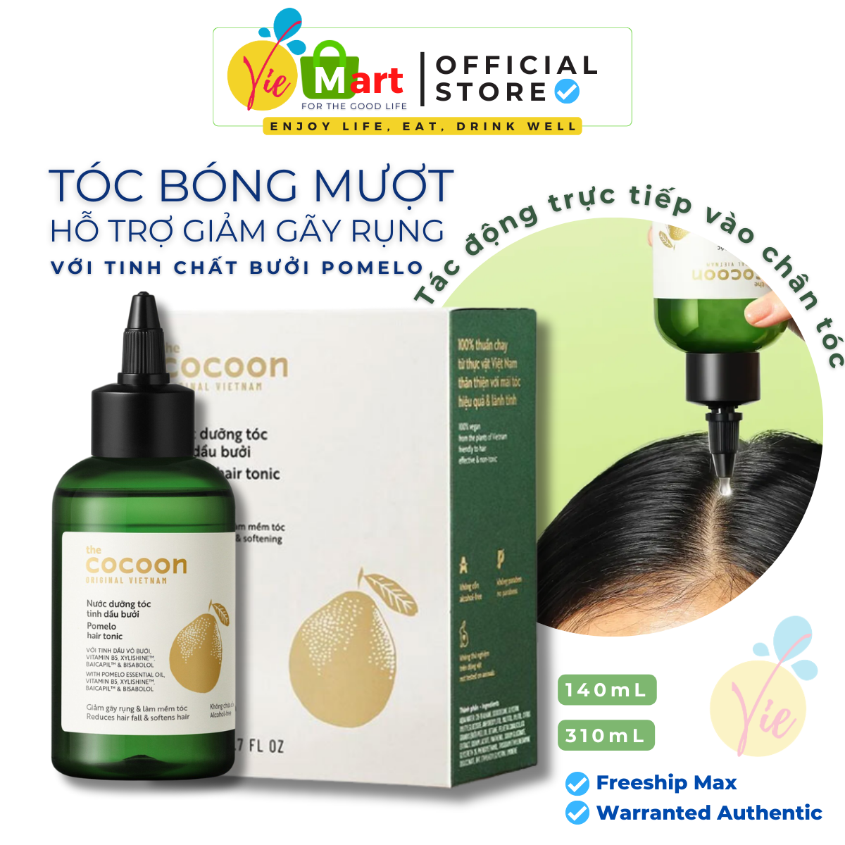 Xịt dưỡng tóc tinh dầu bưởi pomelo cocoon giảm gãy rụng chính hãng 140ml/310ml