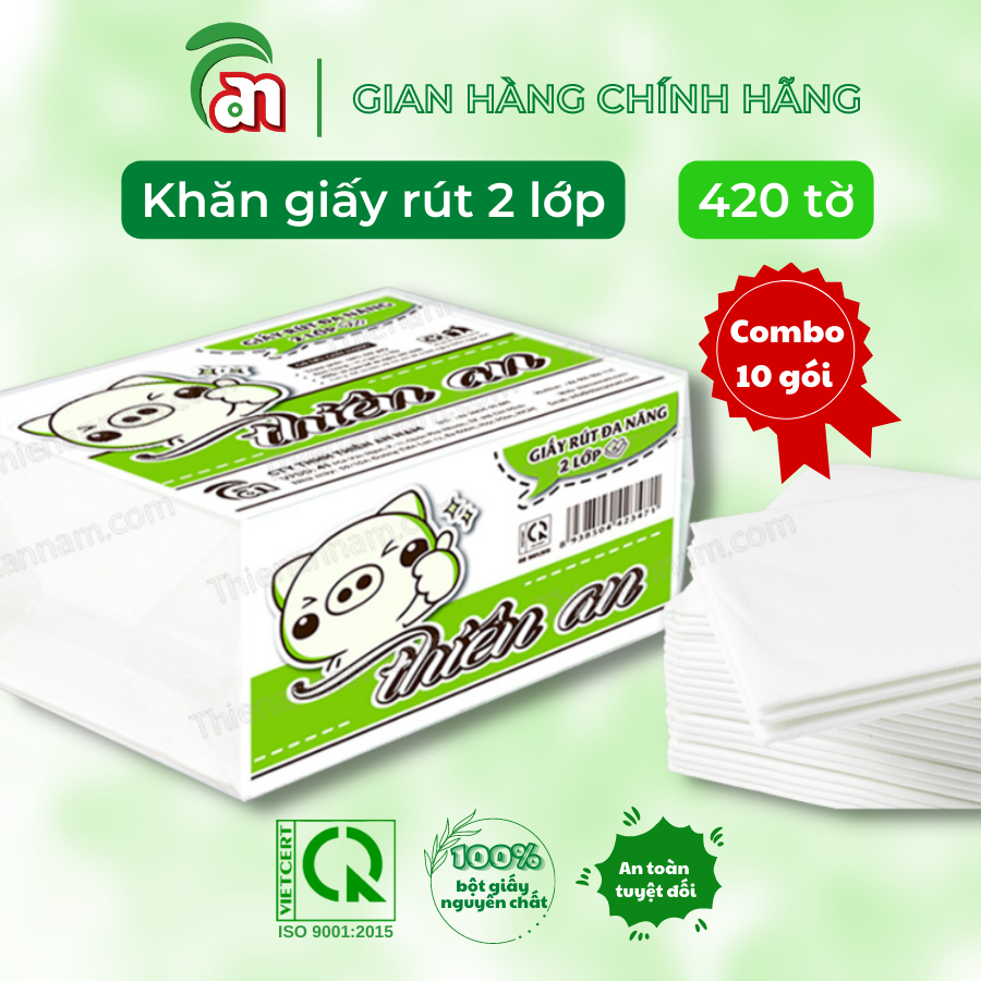 Combo 10 gói Khăn giấy đa năng Thiên An con heo 2 lớp gói 420 tờ, khăn giấy khô giá rẻ - Thiên An Nam paper