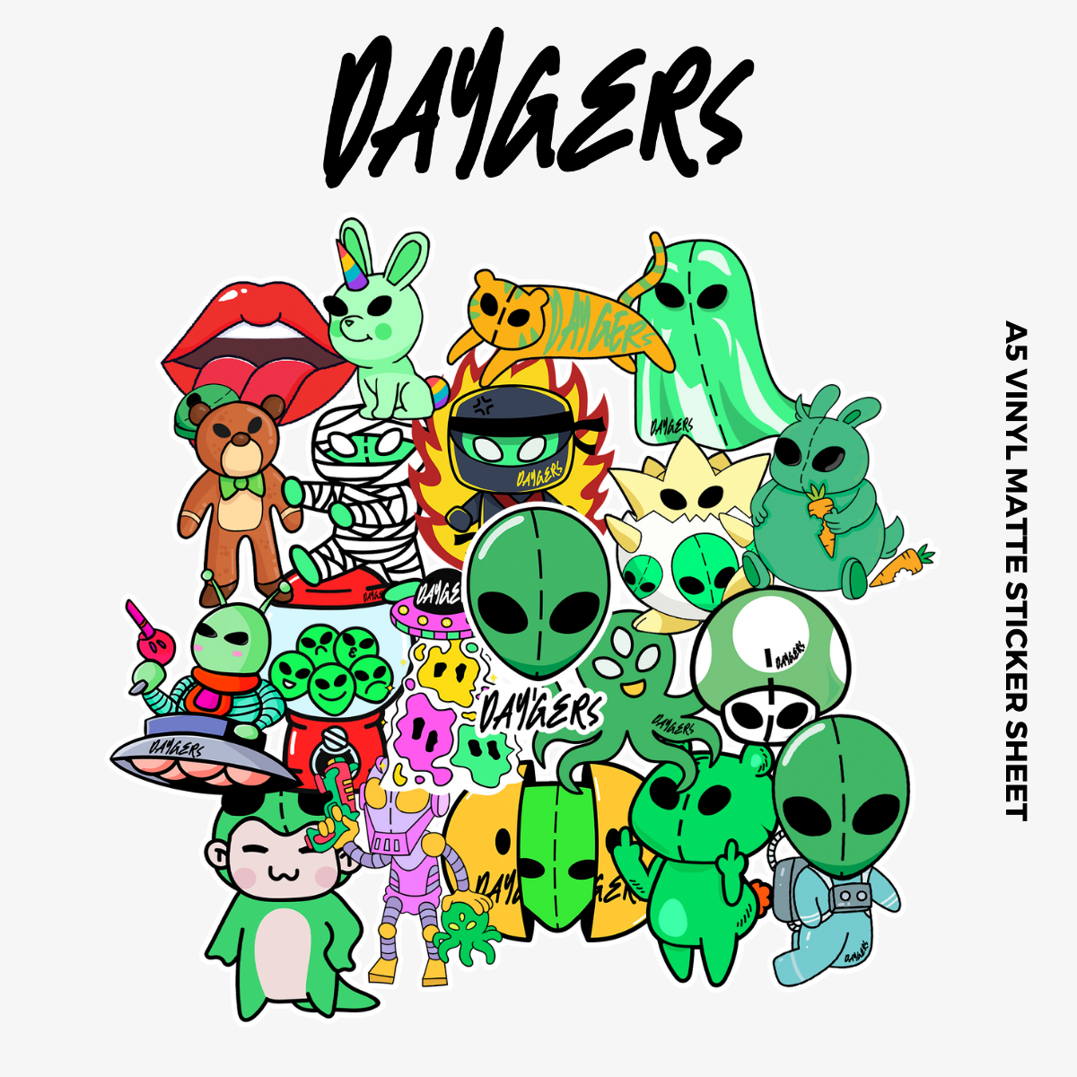 Sticker sheet Daygers ALIEN - Stickers dán điện thoại, mũ bảo hiểm, ván trượt - Local brand chính hãng