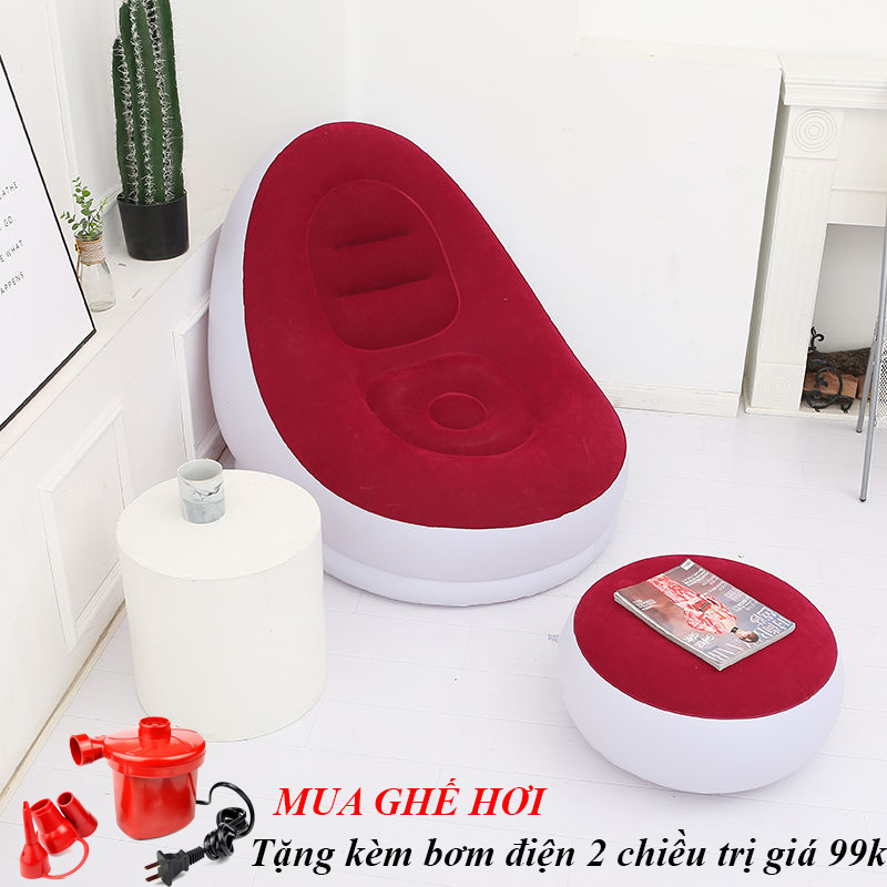 [SMARTHOME - TẶNG KÈM BƠM ĐIỆN] Ghế hơi tựa lưng, ghế hơi nằm ngồi đọc sách, ngủ... cao cấp, Ghế hơi bọc nhung Senyoubao ( Màu đỏ đô sang xịn )