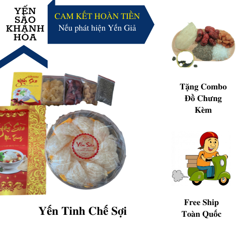 Tinh chế sợi 50gram - yến sào khánh hòa - tặng kèm táo đỏ, hạt chia, long nhãn, đường phèn, cẩm nang