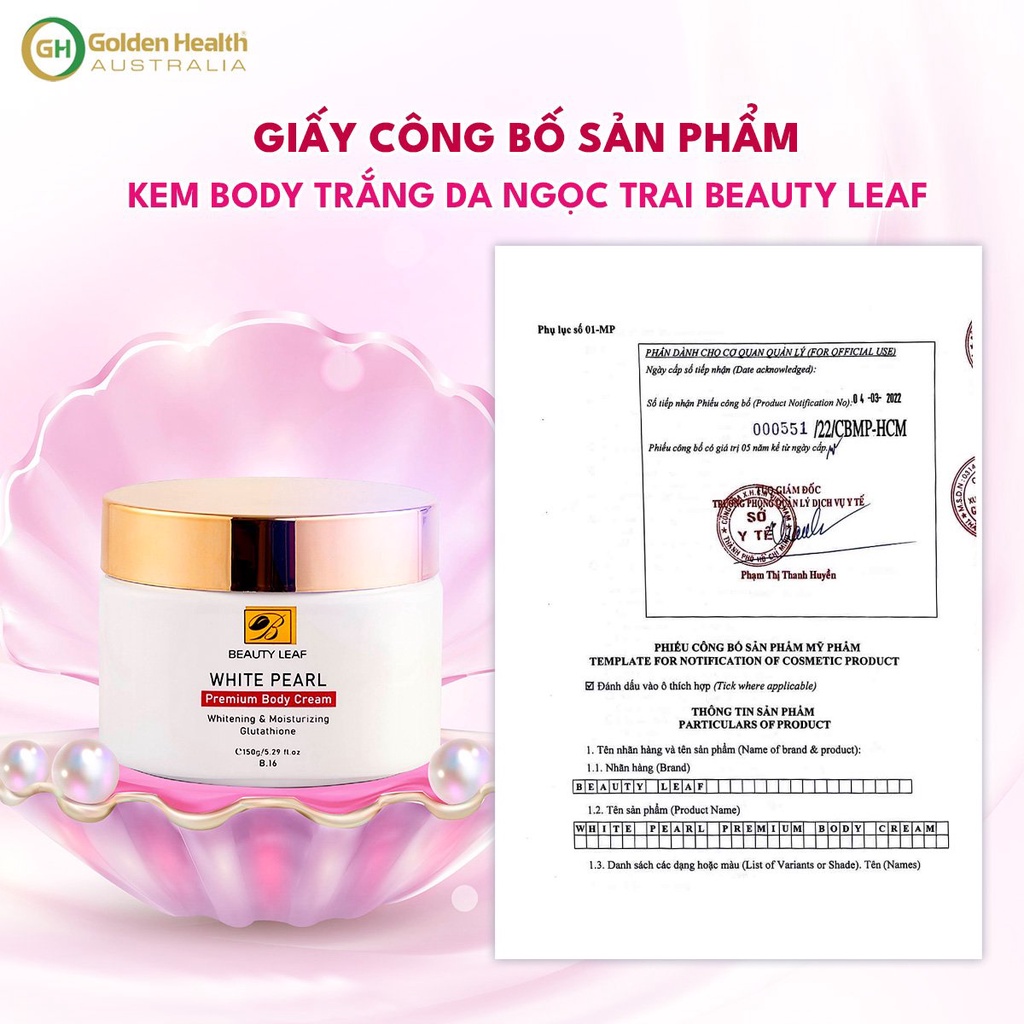 Kem Dưỡng Trắng Da Body Ngọc Trai Golden Health Beauty Leaf 150g Làm Trắng Sáng Da Giúp Da Mềm Mịn Sáng Đều Màu Trắng Sáng Ngay Khi Thoa Đều Lên Da - Gia Tuệ House