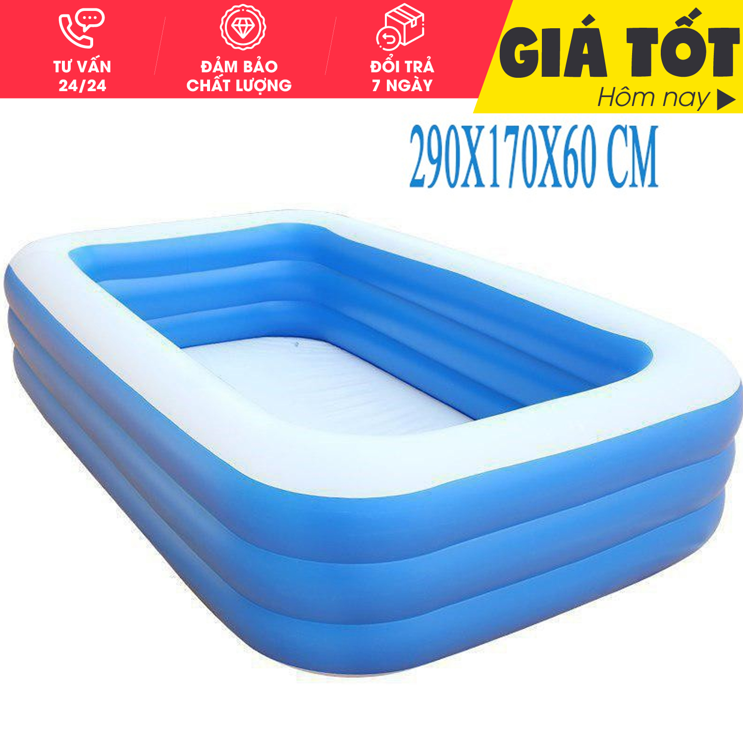 Hồ bơi, bể bơi phao 3 tầng hình chữ nhật , bể bơi gía rẻ. bể bơi kích thước 290 x 170 x 60 cm - bể bơi phao trẻ em 3 tầng chất liệu cao cấp