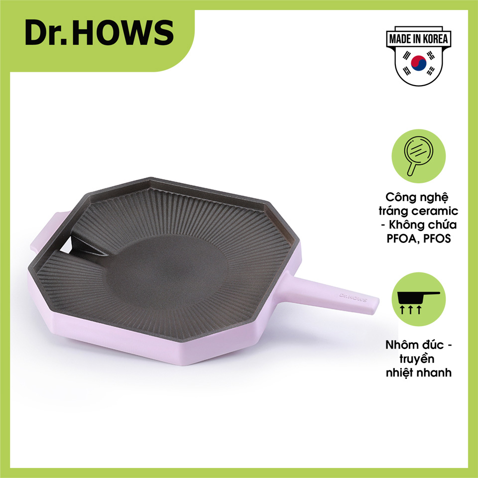 Chảo nướng chống dính Dr.Hows BBQ Pallete (Màu Violet) - Made in Korea