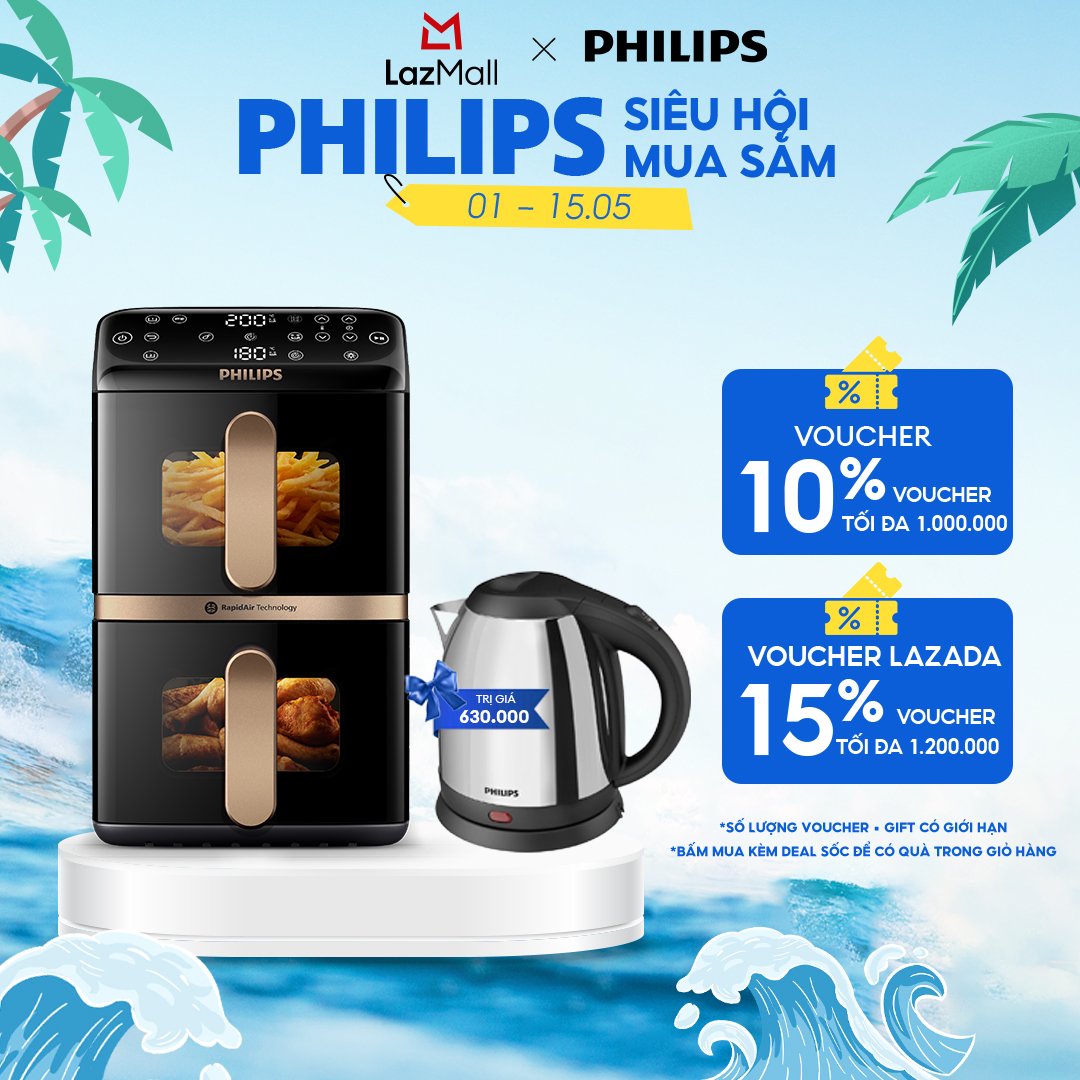 [SIÊU SALE TẶNG NỒI CƠM-SLCH] Nồi Chiên Không Dầu Philips NA462/70  Hai Giỏ Xếp Chồng | 10L - Hàng Chính Hãng