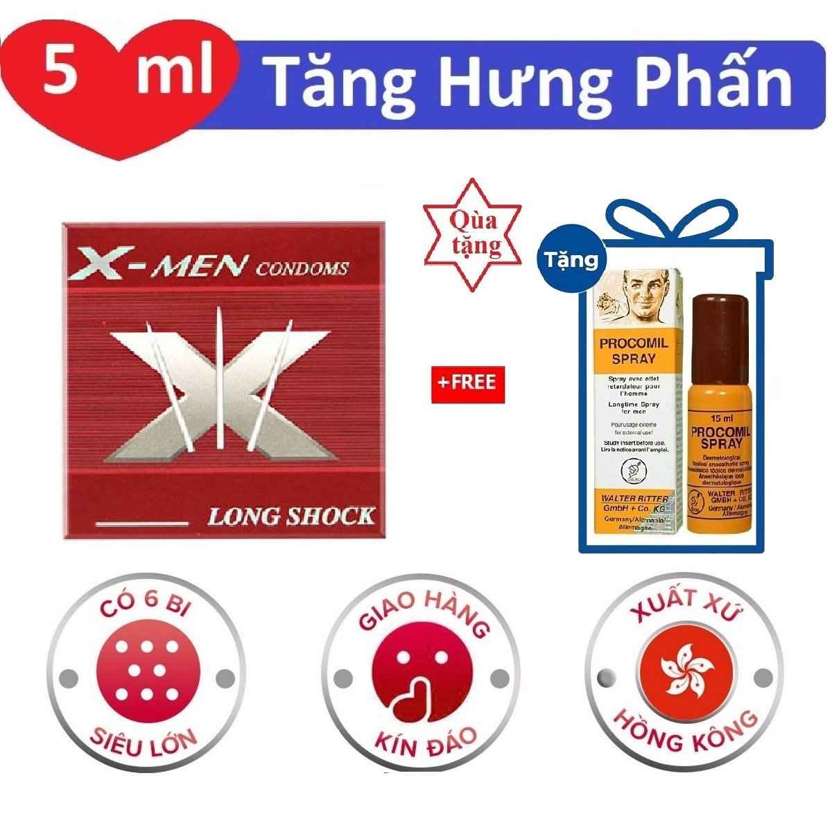 Combo 1 Chiếc bao cao su X Men tặng 1 chai xịt Procmil