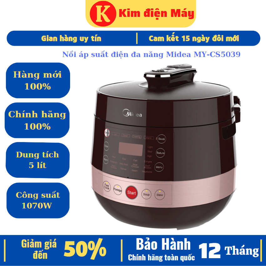 Nồi áp suất điện đa năng midea my-cs5039-5 lít 1070w-bảo hành 12 tháng toàn quốc