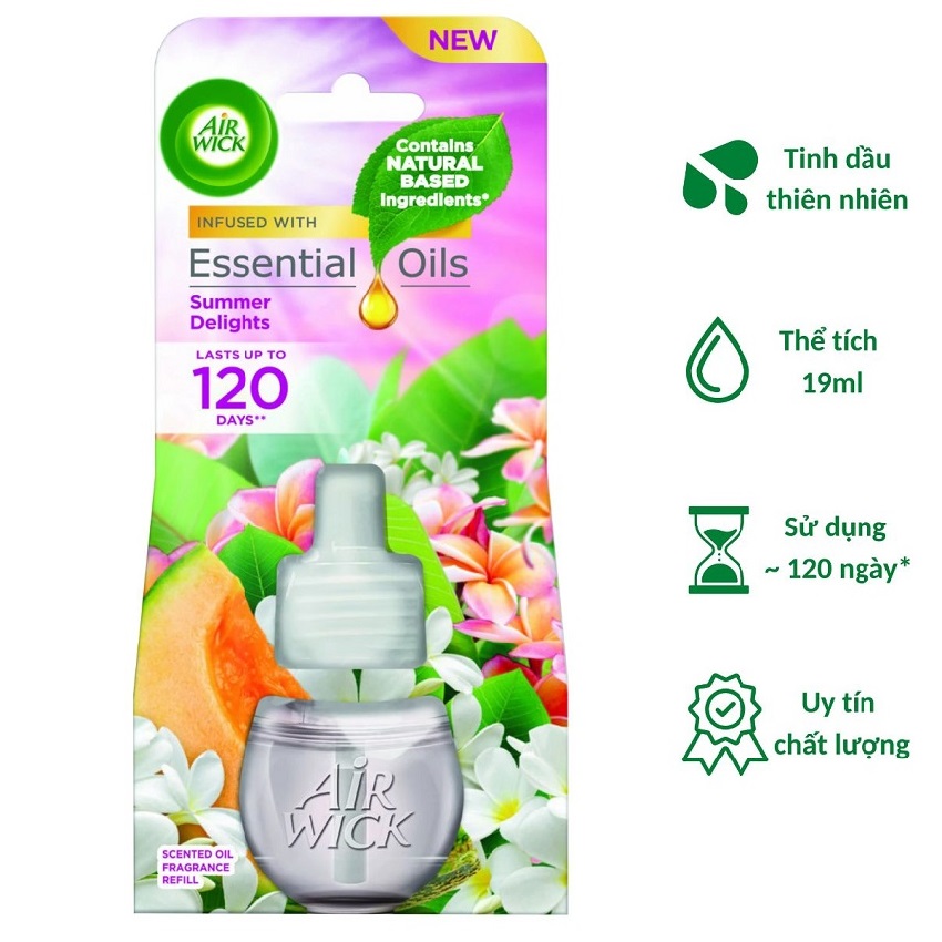 Chai tinh dầu cắm điện Air Wick Refill AWK2304 Summer Delights 19ml , sử dụng điện 220V, làm thơm không gian nhanh chóng