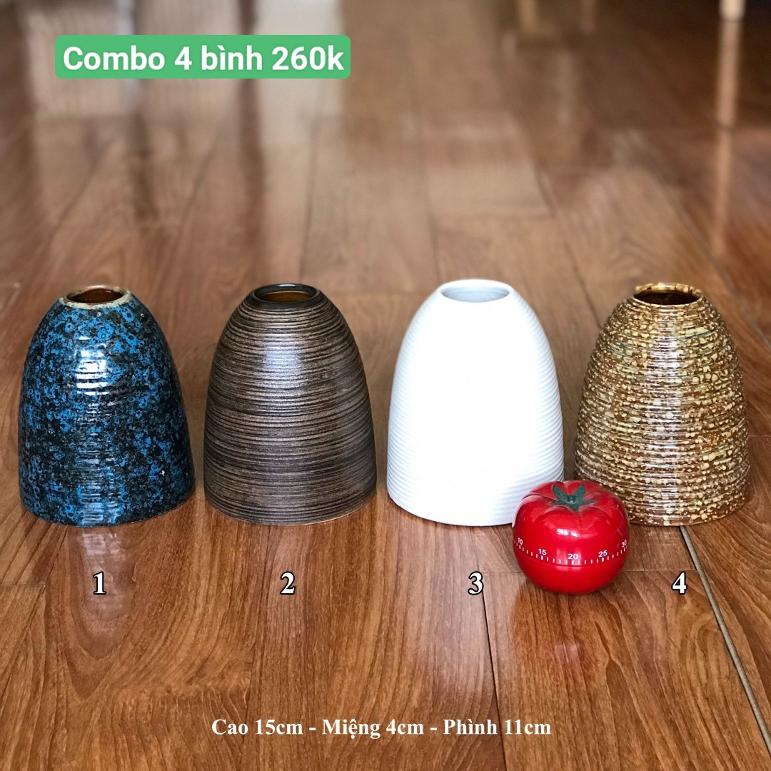 Bình hoa lọ hoa bát tràng dáng chuông mini 15cm, lọ gốm bình gốm gqa100