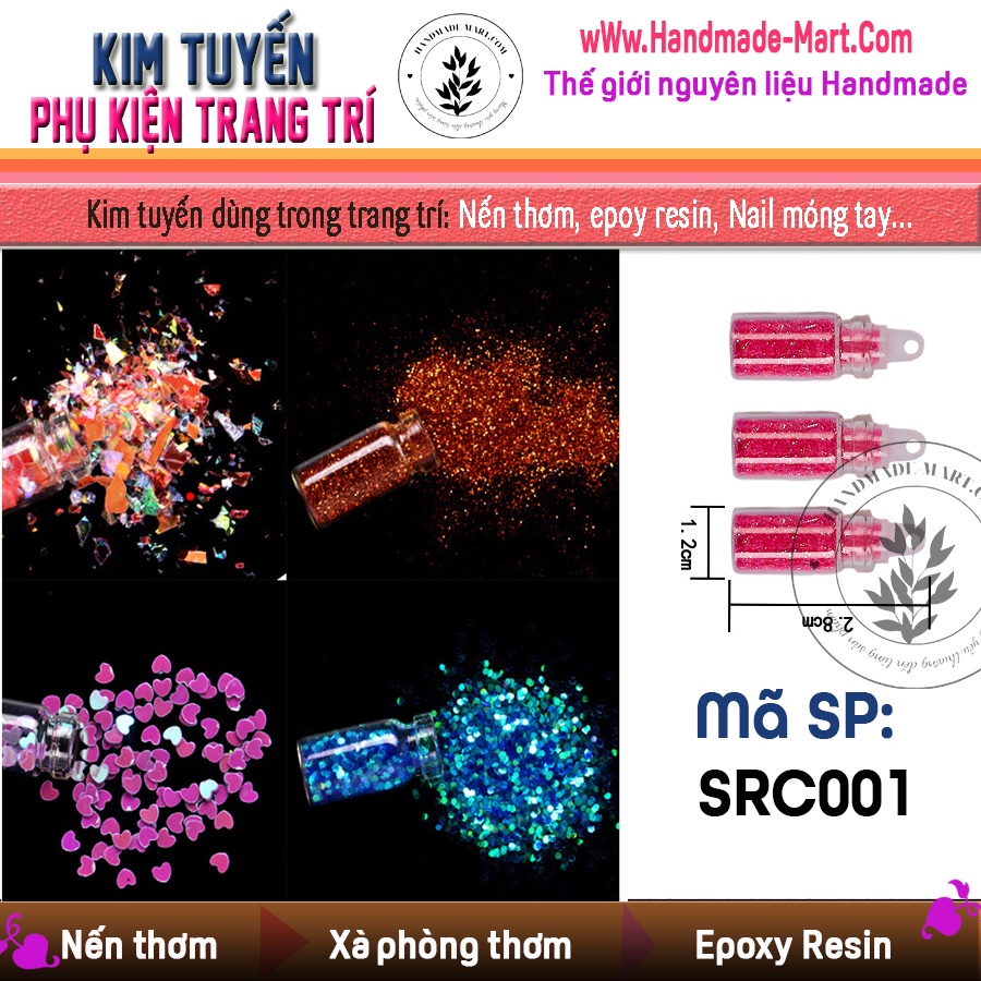 Kim tuyến trang trí – Hộp 48 lọ kim tuyến trang trí– set kim tuyến trang trí đầy đủ màu sắc - SRC001