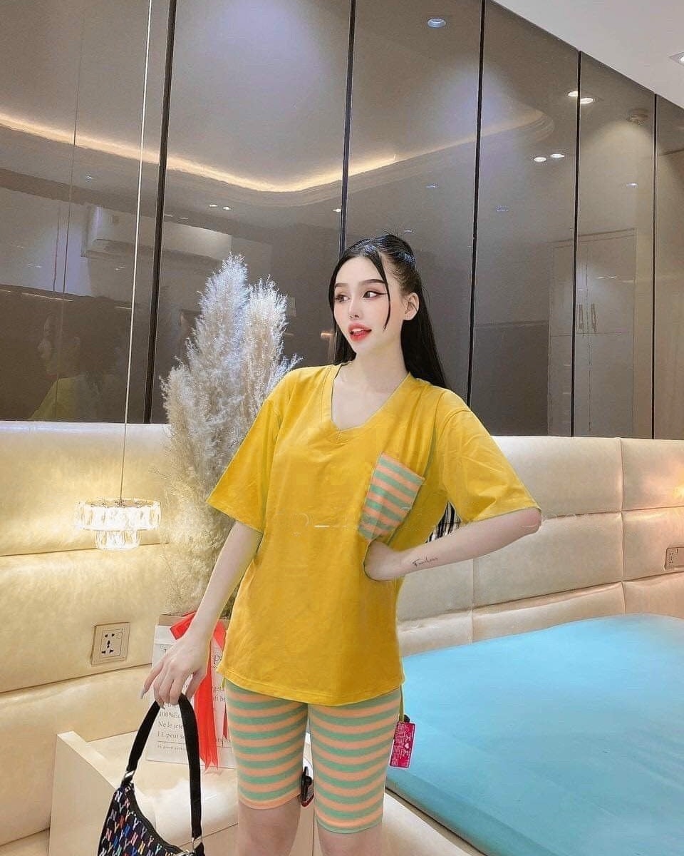 Set bộ áo cotton phối quần thun gân sang xịn - sản phẩm y hình