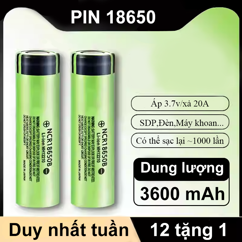  Cell Pin 18650 Panasonic Xanh dung lượng 3400mAh - 3.7V xả 15A Tháo khối 