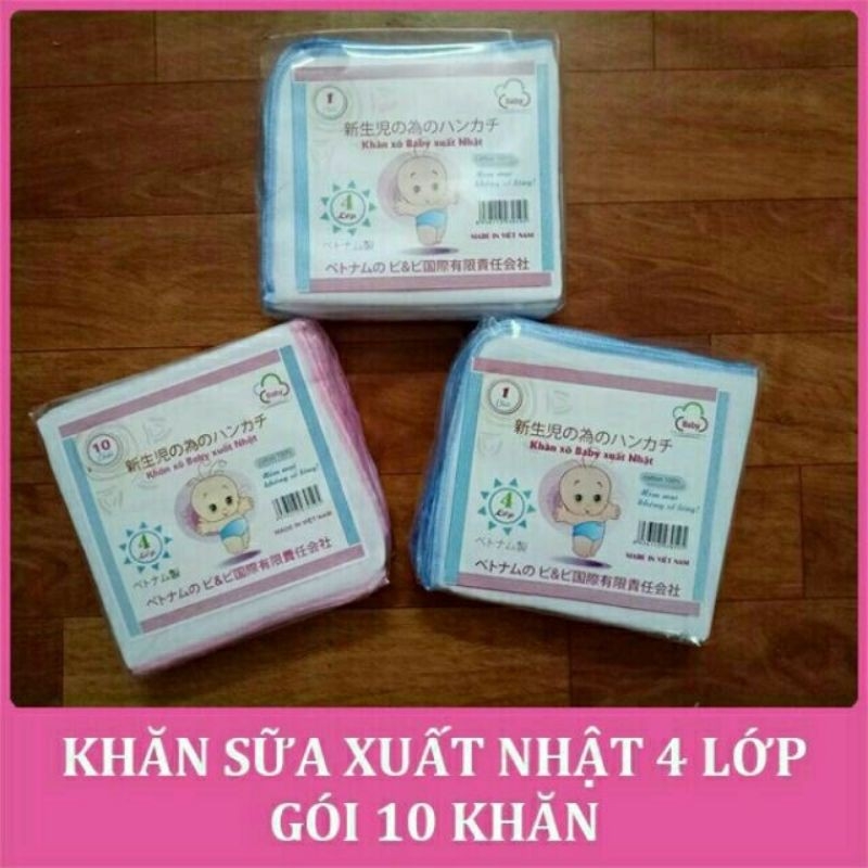 10 chiếc khăn sữa xuất nhật 4 lớp/ mác đầu trọc cho bé