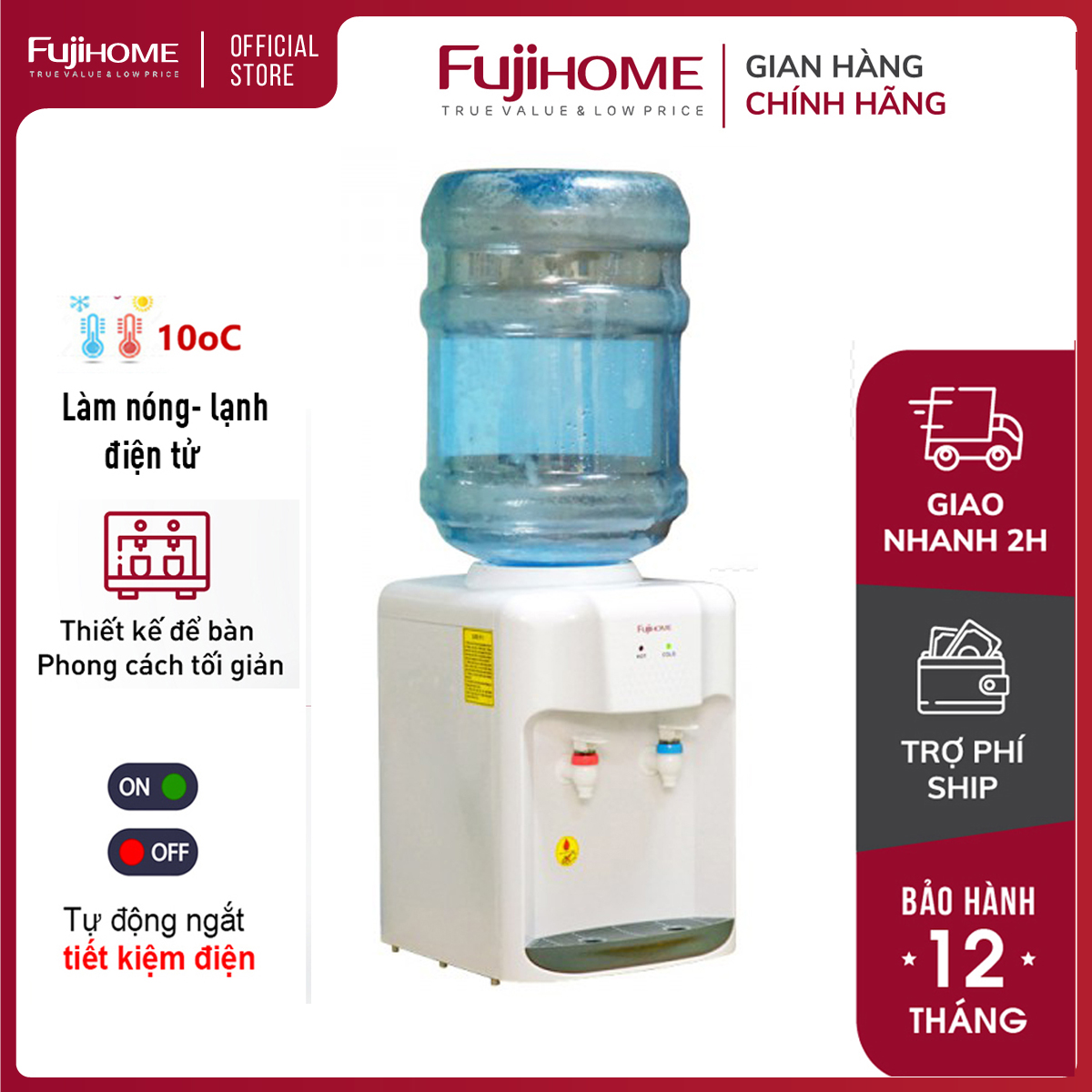  Cây nước nóng lạnh mini để bàn nhập khẩu  FUJIHOME WD5510E máy nước uống nóng lạnh bình lọc tự động ngắt tiết kiệm điện Bảo hành 1 năm 