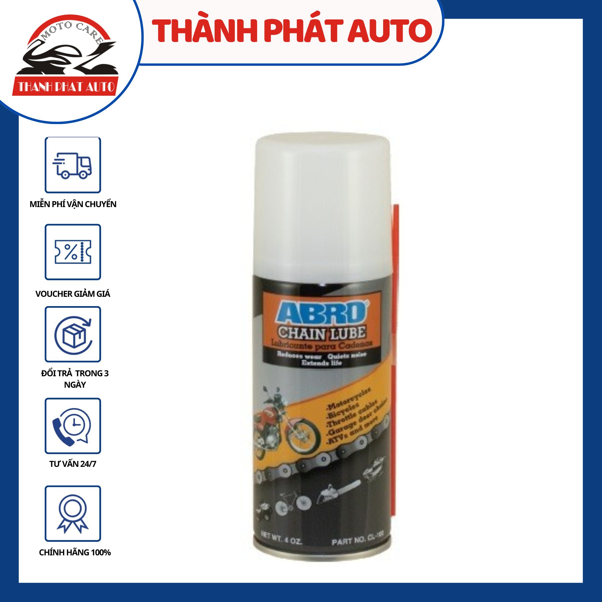 Chai xịt bôi trơn bảo vệ sên Abro Chain Lube 191ml