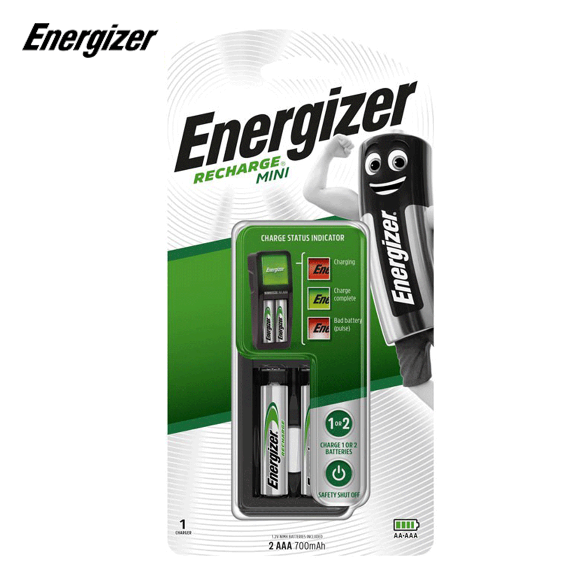 MÁY SẠC PIN ENERGIZER CH2PC3 MINI -Có 2 cổng sạc AA-AAA, kèm 2 viên pin sạc AAA 700mAh - Hàng chính 