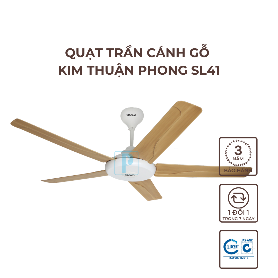 Quạt trần cánh nhựa sinwa sl41, 5 cánh, điều khiển remote, sải cánh 1.320mm, kiểu dáng hiện đại và sang trọng phù hợp với mọi phong cách trang trí nội thất – hàng chính hãng