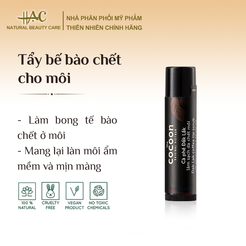 [ Chính hãng + Quà tặng ] Tẩy tế bào chết cho môi Cà Phê Đắk Lắk, làm sạch da môi, giúp môi ấm và mềm - Cocoon