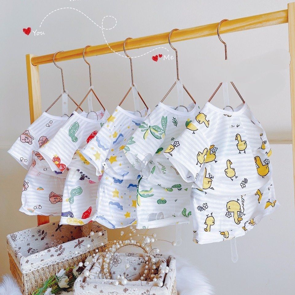 [A13] Bộ Cộc Tay Cotton Sợi Tre Cho Bé Trai Bé Gái Loại Đẹp Từ 6-12kg (Ảnh Thật Video Tự Quay)