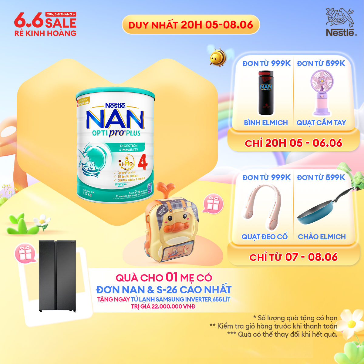 [CHỈ 20H 05-08/06 QT ĐƠN 599k/999k] [Tặng Vali xúc cát hình con vịt] Sữa bột Nestlé NAN OPTIPRO 