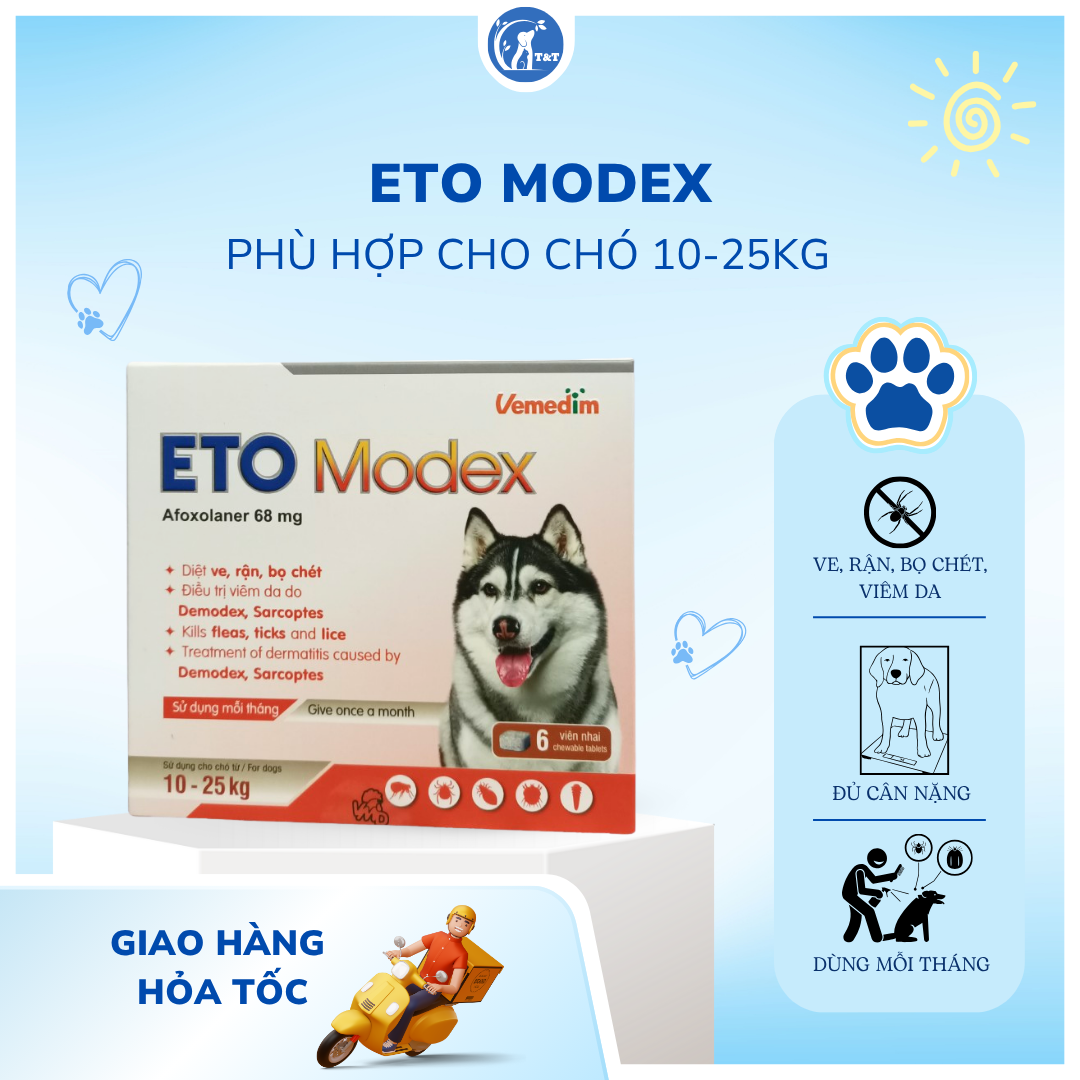  Viên nhai Eto Modex phòng và ngăn ngừa ve rận bọ chét và viêm da trên chó từ 10-25kg 