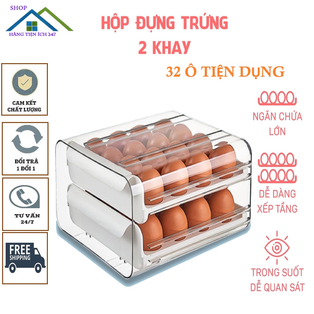 Hộp để trứng 2 tầng 32 ô tiện dụng Khay Đựng Trứng