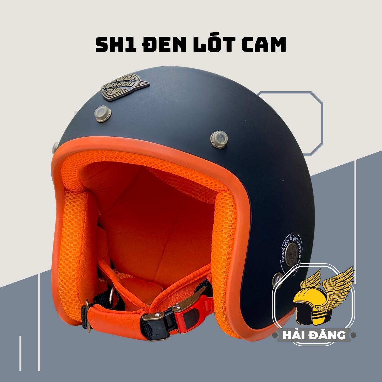 [HCM]Mũ Bảo Hiểm 3/4 đầu Napoli SH cao cấp đen lót cam- Bảo Hành 12 Tháng