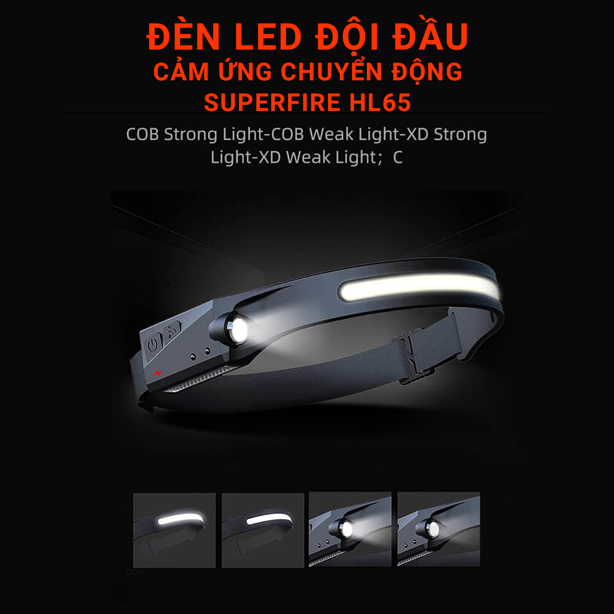 Đèn pin đội đầu đa năng cảm biến chuyển động đèn LED pin sạc Superfire HL65 chính hãng