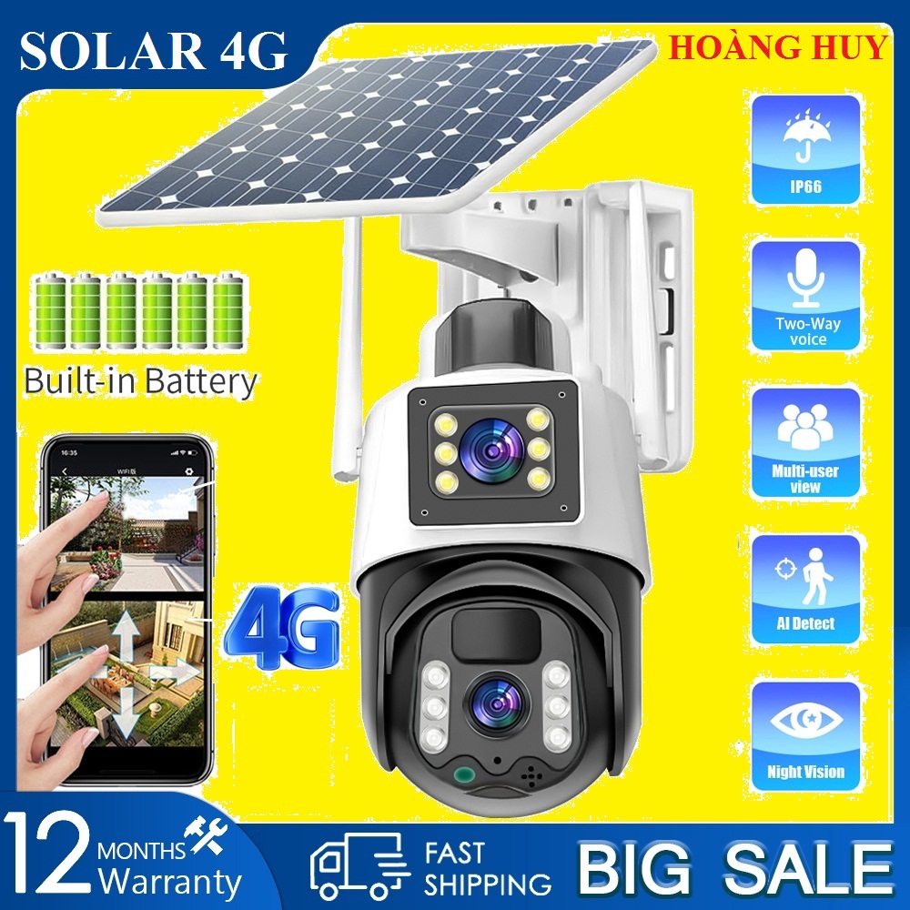 camera năng lượng mặt trời SIM 4G 2 mắt -2 KHUNG HÌNH sim 4g ,đàm thoại 2 chiều. ban đêm có màu, xoa