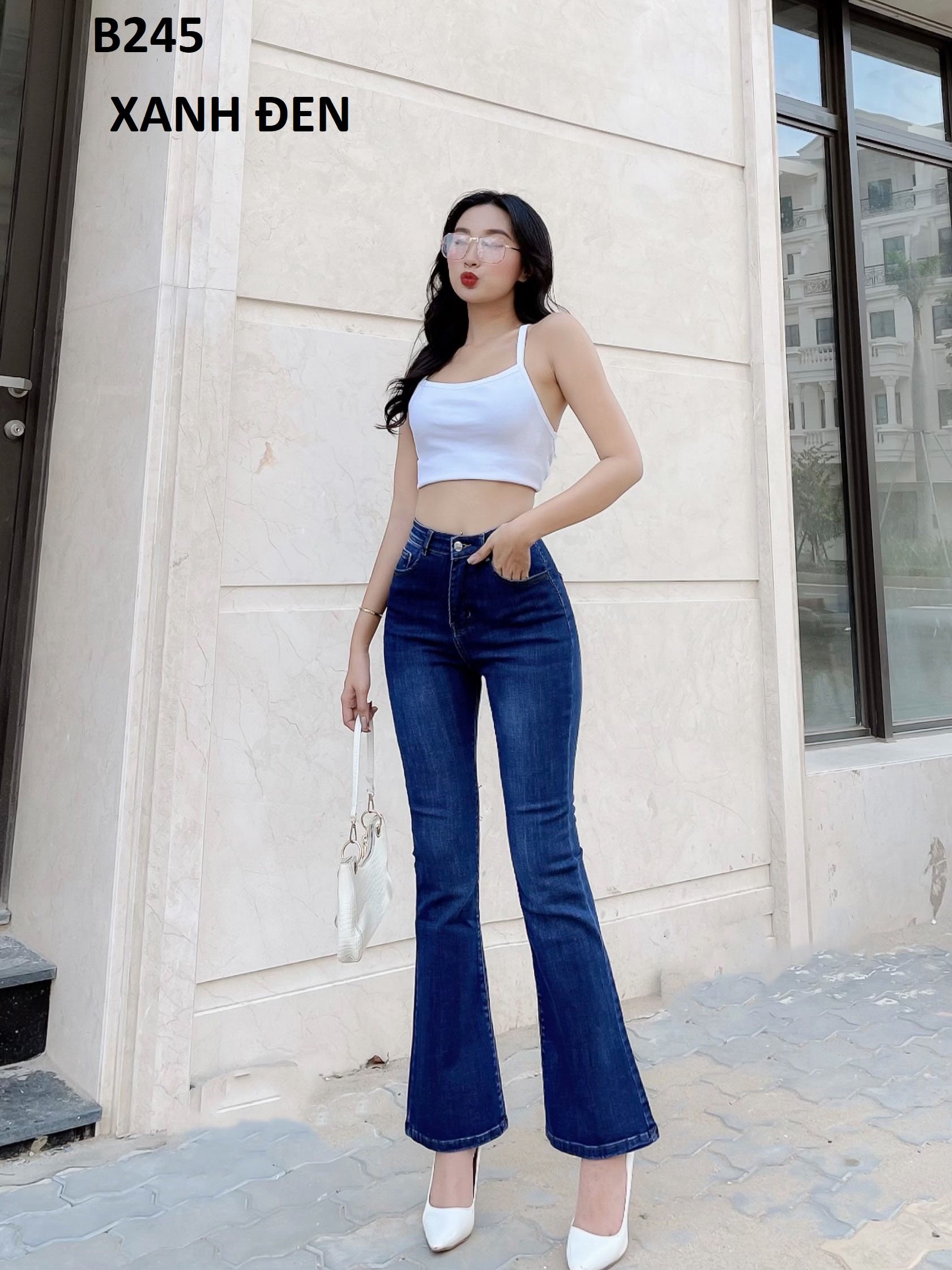 Quần Jean Nữ Ống Loe Dài Thời Trang Nâng Mông Cao Cấp