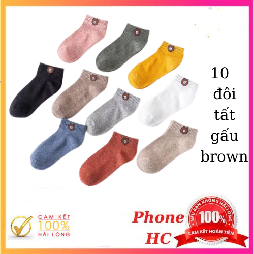 Combo 10 đôi tất gấu brown hot hit kèm túi zip