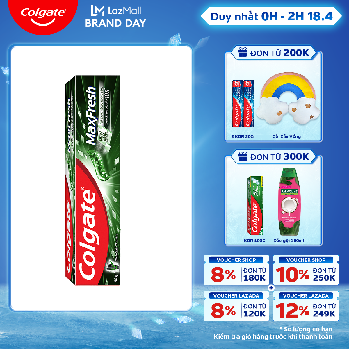 [Chỉ 18 - 20.4_Áp Voucher giảm đến 22%] Kem đánh răng Colgate Maxfresh Bamboo Charcoal the mát dài lâu với tinh chất than tre làm trắng răng 90g