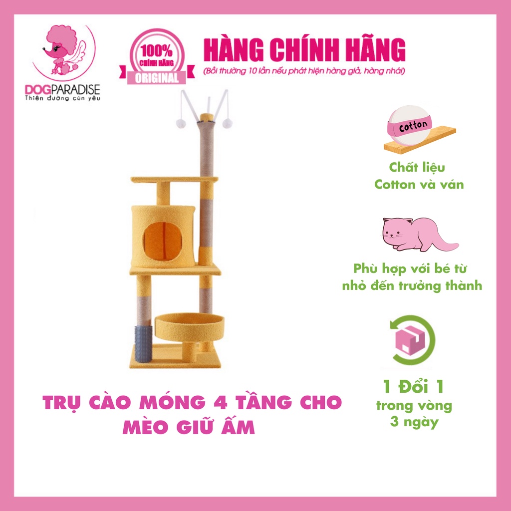 Trụ cào móng 4 tầng kết hợp ổ ngủ nhỏ cho mèo chất liệu bền đẹp chắc chắn 40*40*125cm - Dog Paradise