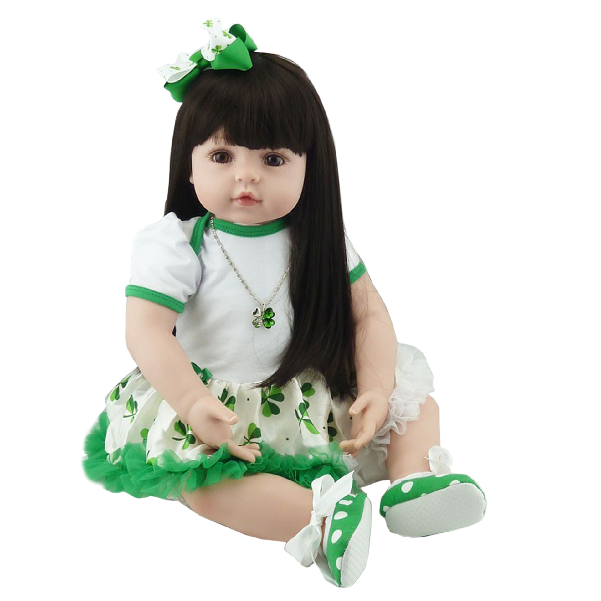 Búp Bê Tái Sinh Thân Gòn Bé Gái Môi Cong Đầm Bông Xanh BZDOLL 60 cm = Pinky Reborn Vinyl Doll 24 inch