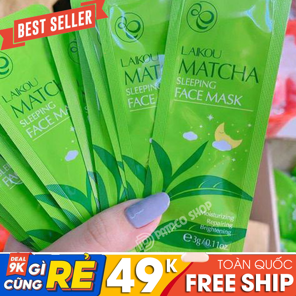 (Gói 15 miếng) Mặt nạ ngủ trà xanh cấp ẩm thải độc chăm sóc da Matcha Mud Mask Laikou, làm săn chắc tái tạo da DSMNN22 - Mặt nạ ngủ môi, mắt, mặt trà xanh matcha