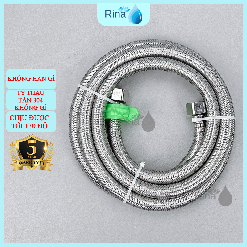 Bảo hành 5 năm, dây áp lực cao, dây cấp nước inox 304 20cm 30cm 40cm 50cm 60cm 80cm 1m 1m2 1m5 2m gắn được tất cả các loại vòi,20 năm không lo hư hỏng