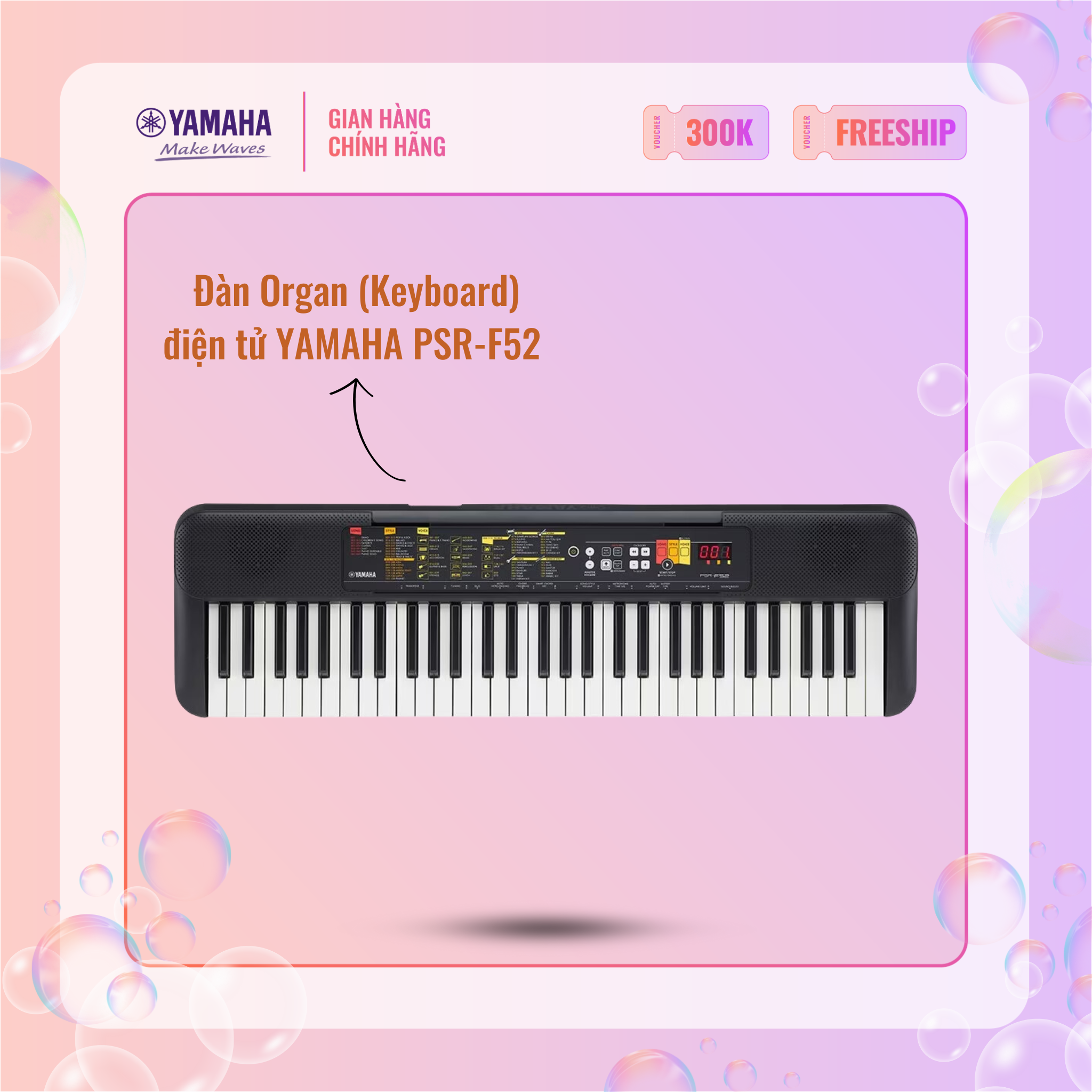 [Trả góp 0%] Đàn Organ (Keyboard) điện tử YAMAHA PSR-F52 - Phù hợp cho người mới tập chơi đàn, bảo hành chính hãng 12 tháng