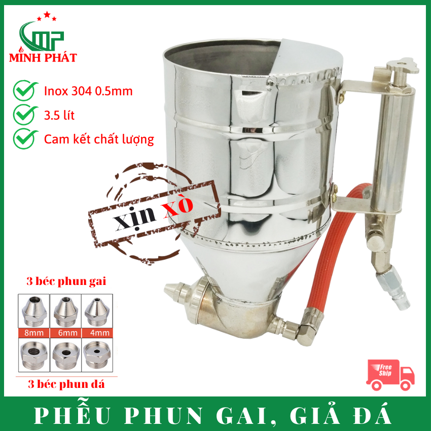 [QUÀ TẶNG] Phễu phun sơn gai sần giả đá, s ú n g phun tường gai Minh Phát.
