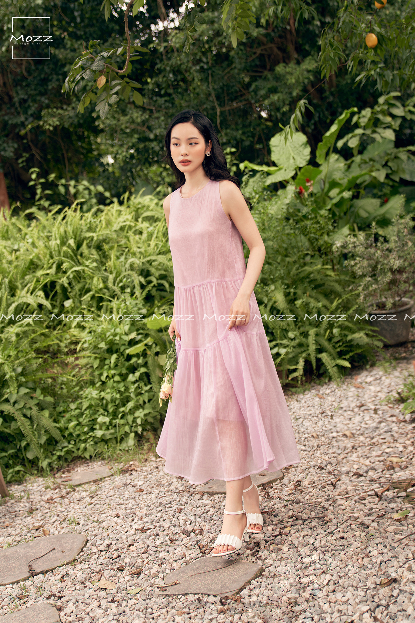 Váy babydoll dáng dài, váy maxi, váy tím, Váy hoa oải hương Mozz