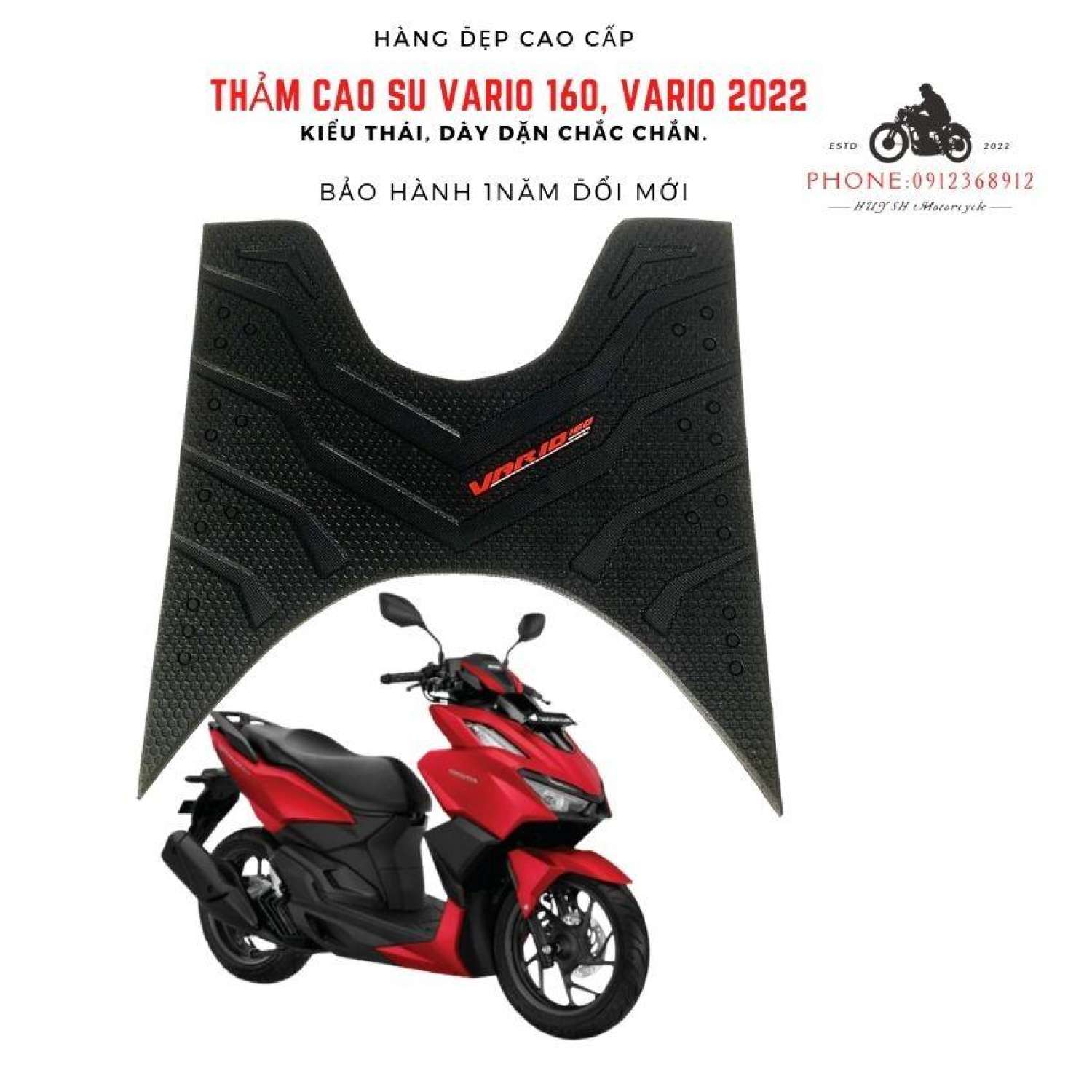 Thảm lót chân xe vario 160 năm 2022, miếng để chân vario 160, thảm cao su vario 160