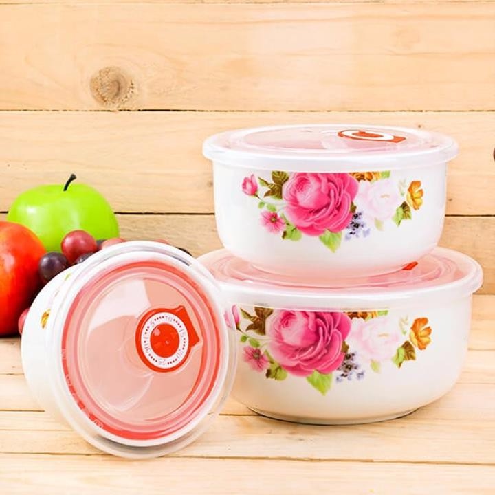 BỘ 3 THỐ SỨ CÓ NẮP HÚT CHÂN KHÔNG FRESH SEAL BOWL