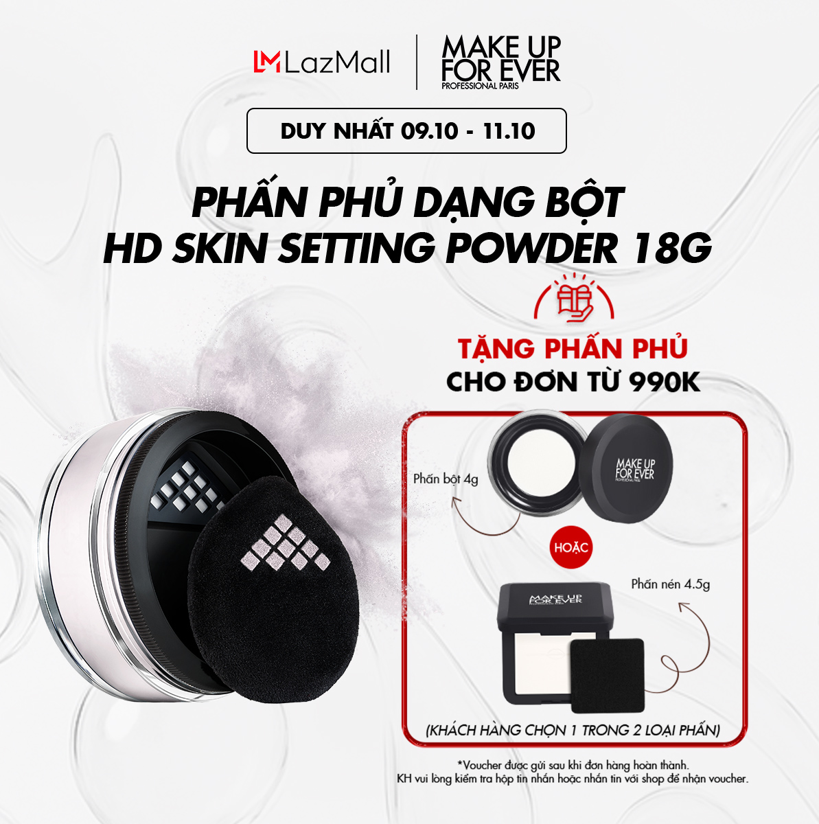 Phấn phủ dạng bột dành cho da dầu & da thường Make Up For Ever HD Skin Setting Powder 18g - Mới 2024