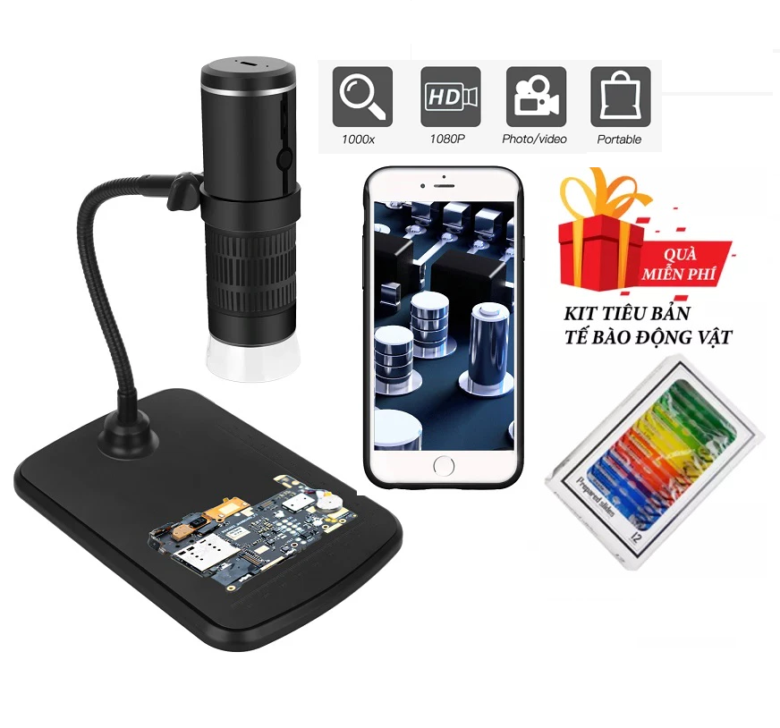 Quà Tặng Trị Giá 199K-Kính Hiển Vi WiFi F210 Phóng Đại 50x-1000x HD 1080P  Tương Thích HĐH Androdi-IOS Cảm Biến CMOS 2Megapixel 8 LED. 1000X Microscope WiFi Digital Microscope HD1080P 8 LEDs Portable Snake Tube Electronic Magnifier Camera for IPhone iPad