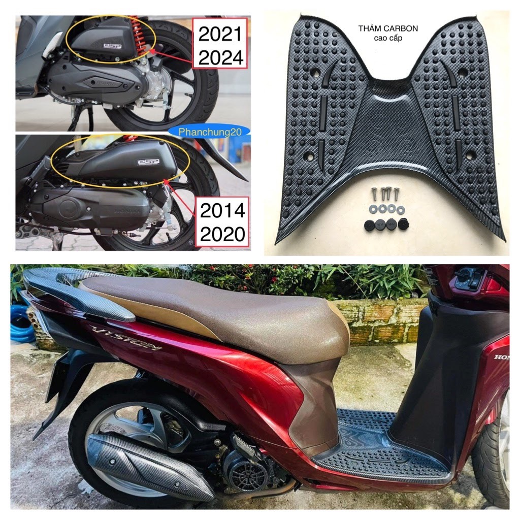 Thảm để chân dùng cho đời xe vision 2014 2015 2016 2017 2018 2019 2020 cacbon